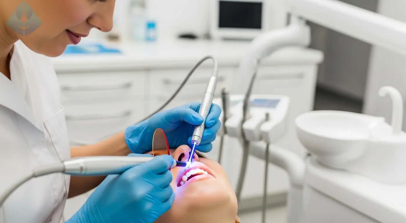 Patient receiving a dental bonding NJ procedure for quick teeth stain removal in a modern dental office