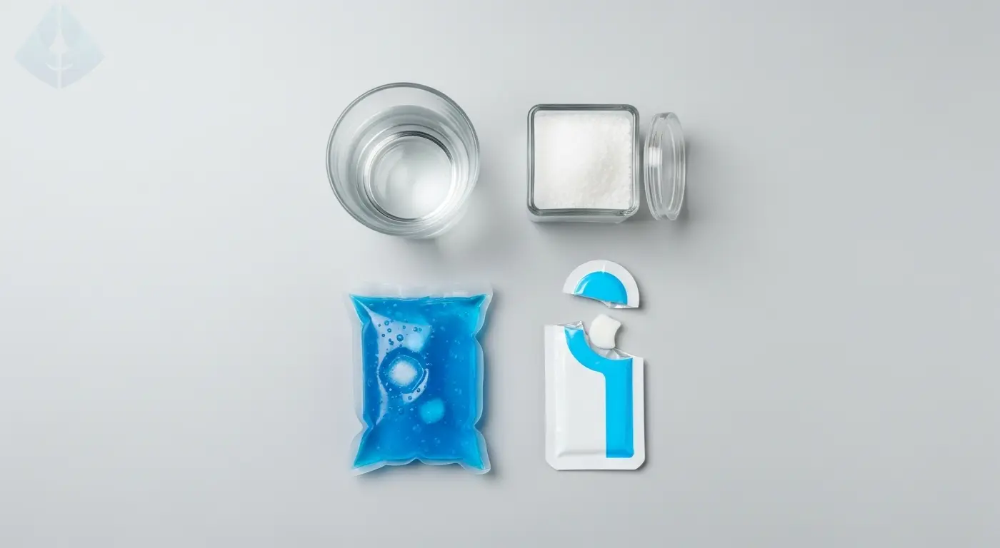 First-aid items for a chipped tooth, including a cold compress and dental wax.