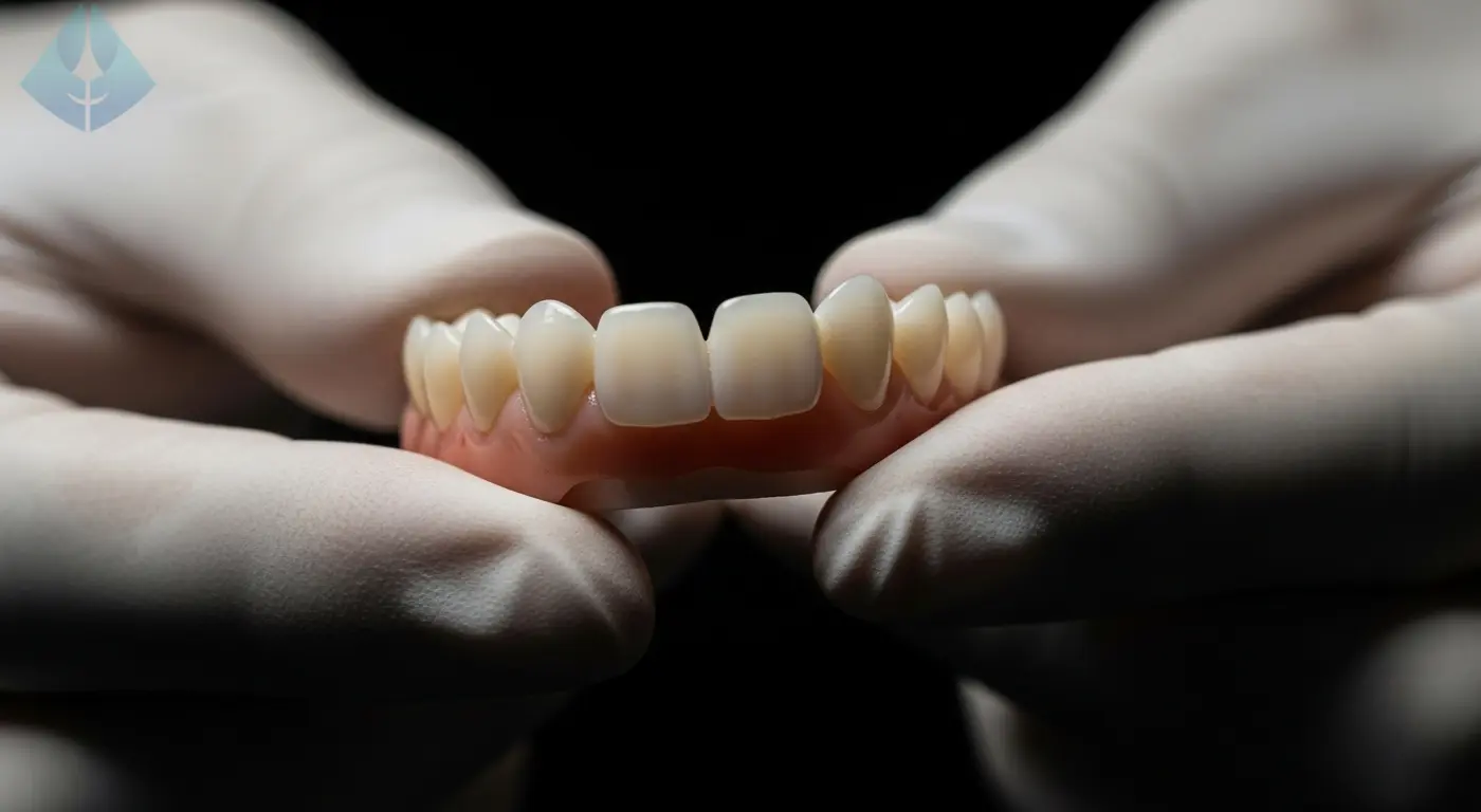 A cosmetic dentist in New Jersey holding several custom-made porcelain veneers, a solution for stubborn teeth stains