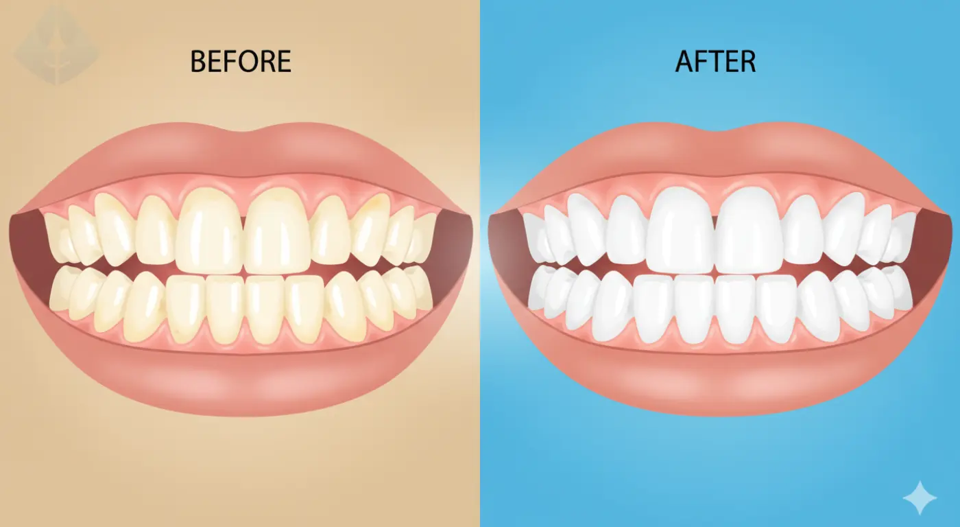 Graphic showing cosmetic dentistry results with veneers and whitening
