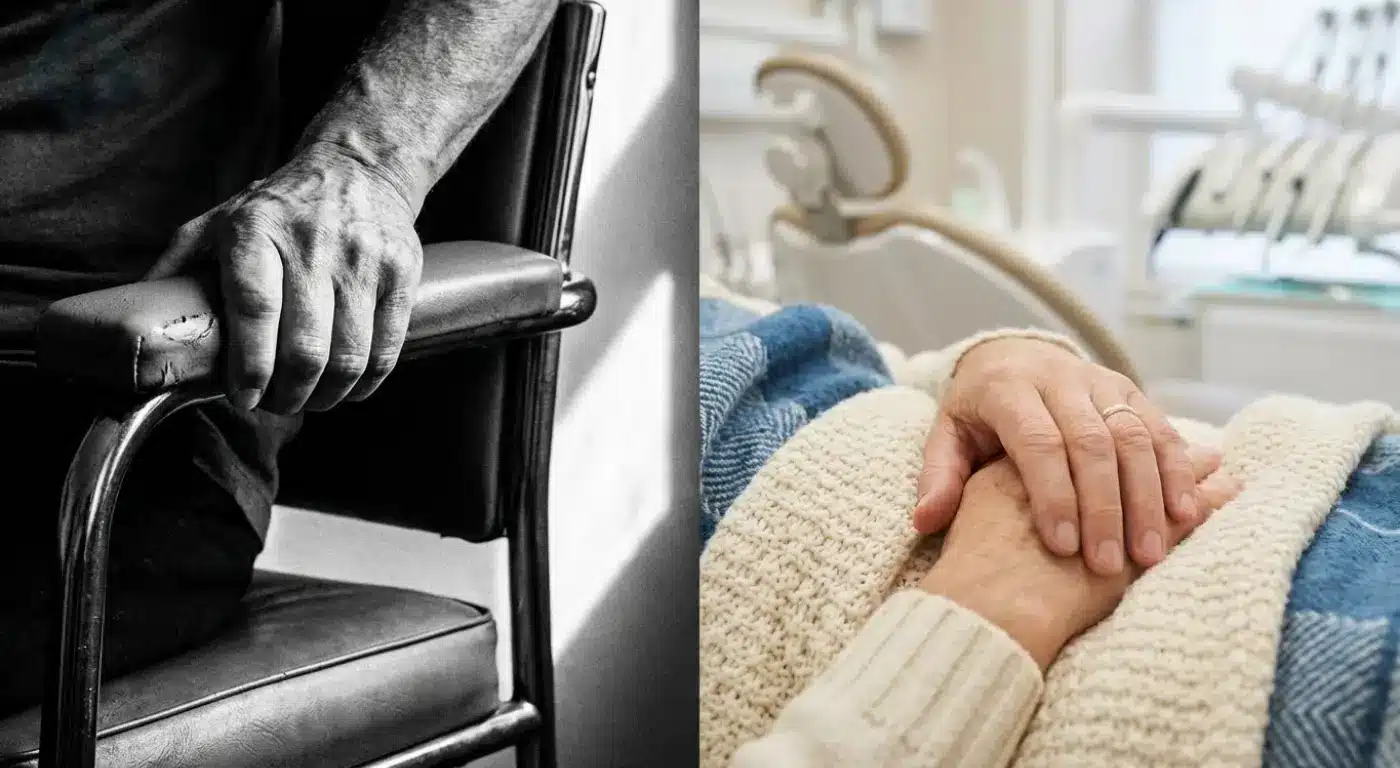 Comparison between nervous dental patient hands and relaxed hands using sedation dentistry techniques.